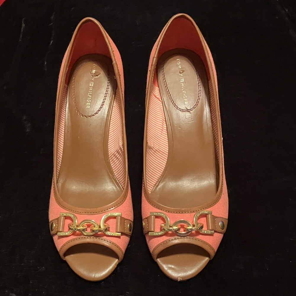 Tommy Hilfiger Pink Peep Toe Heels with Gold Detail